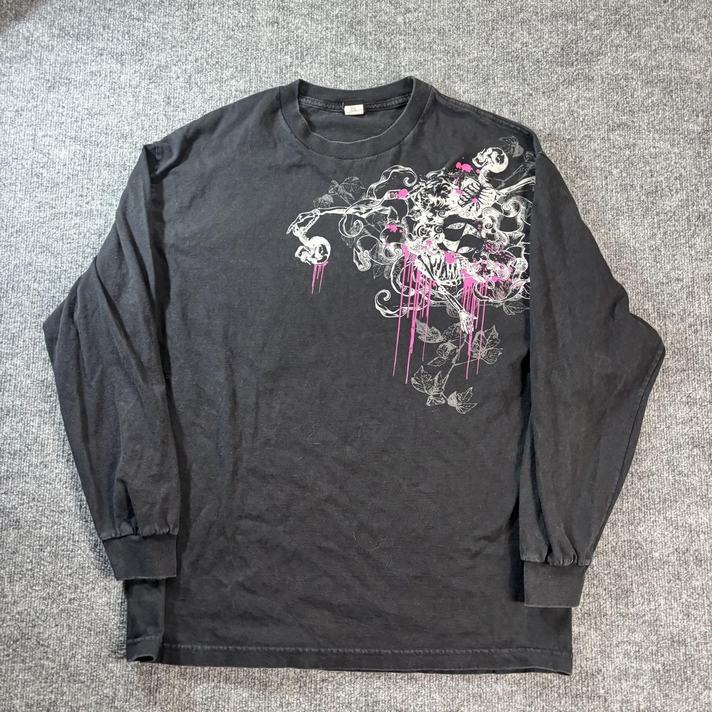 Split Shirt Mens XL Black Skull Drip Graphic Long Sleeve Tee Gothic Streetwear